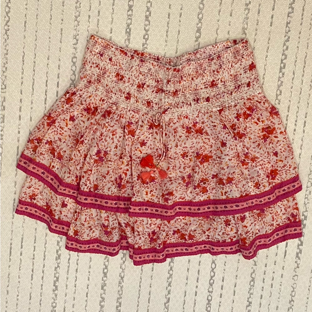 Poupette Saint Barth red, magenta, and orange floral mini skirt